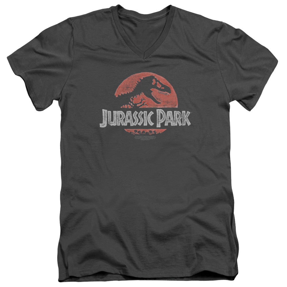 JURASSIC PARK/FADED LOGO - S/S ADULT V-NECK 30/1 - CHARCOAL