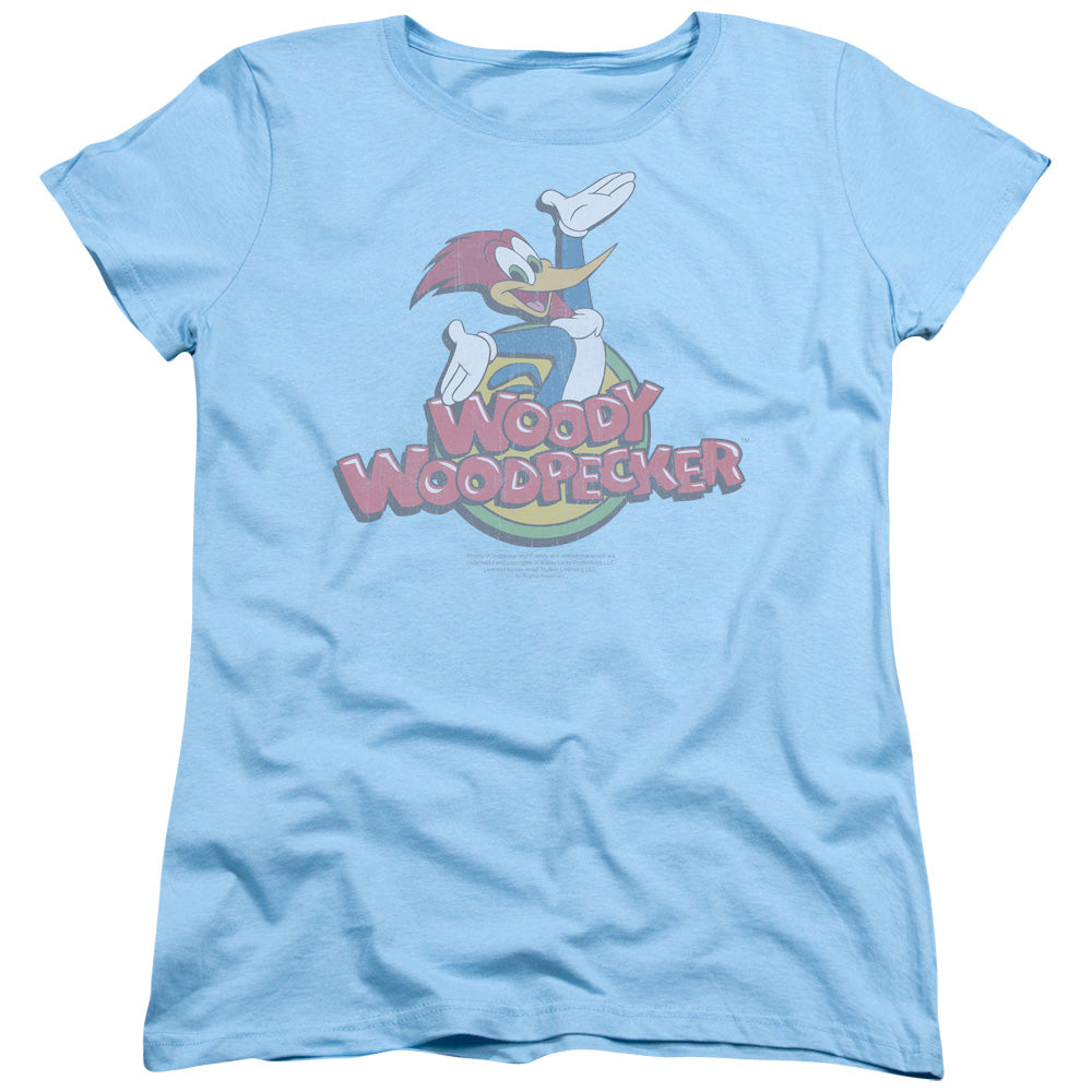 WOODY WOODPECKER/RETRO FADE - S/S WOMENS TEE - LIGHT BLUE