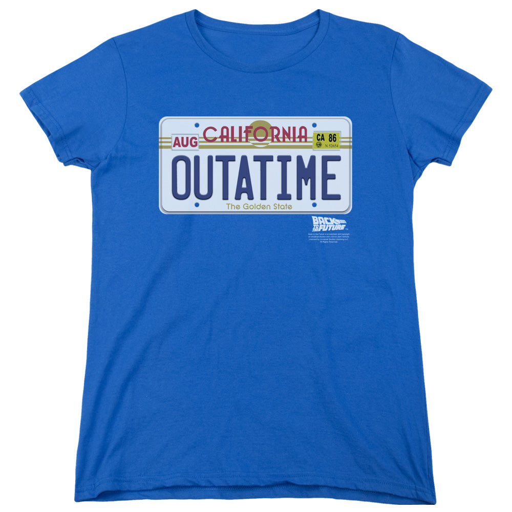 BACK TO THE FUTURE/OUTATIME PLATE - S/S WOMENS TEE - ROYAL BLUE