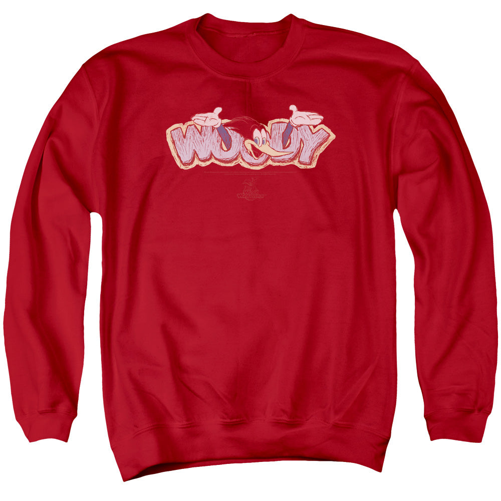 WOODY WOODPECKER/SKETCHY BIRD - ADULT CREWNECK SWEATSHIRT - RED