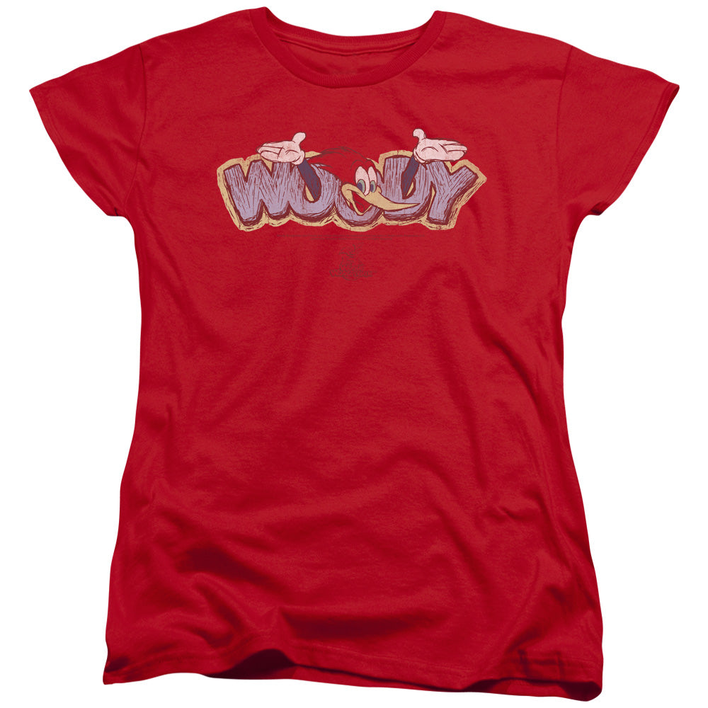 WOODY WOODPECKER/SKETCHY BIRD - S/S WOMENS TEE - RED