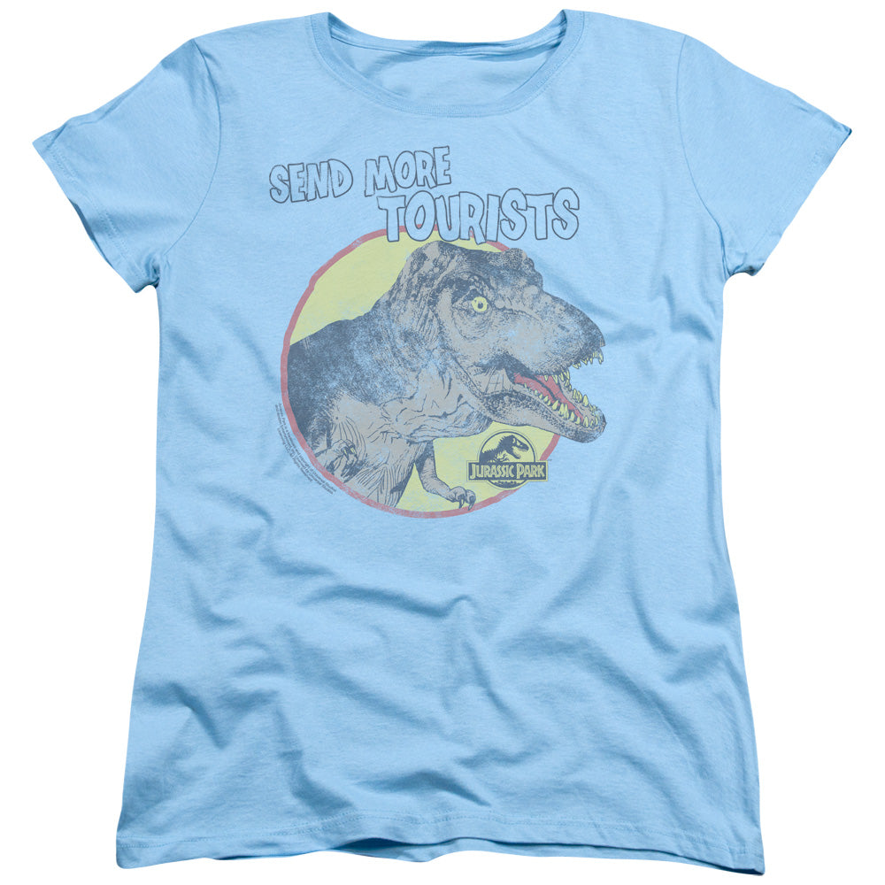 JURASSIC PARK/MORE TOURISTS - S/S WOMENS TEE - LIGHT BLUE