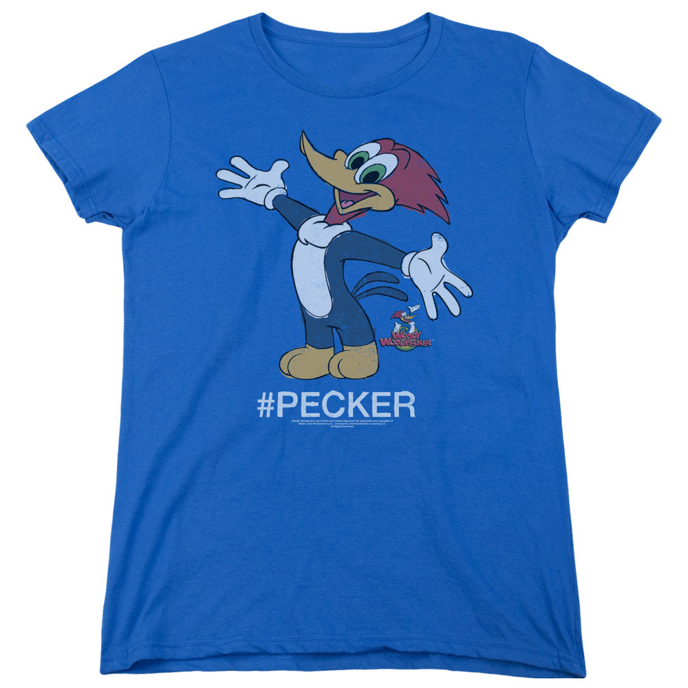WOODY WOODPECKER/HASHTAG WOODY - S/S WOMENS TEE - ROYAL BLUE