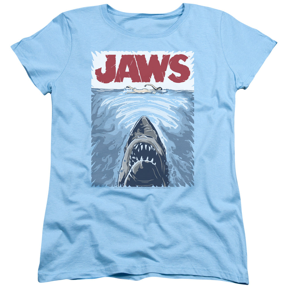 JAWS/GRAPHIC POSTER - S/S WOMENS TEE - LIGHT BLUE