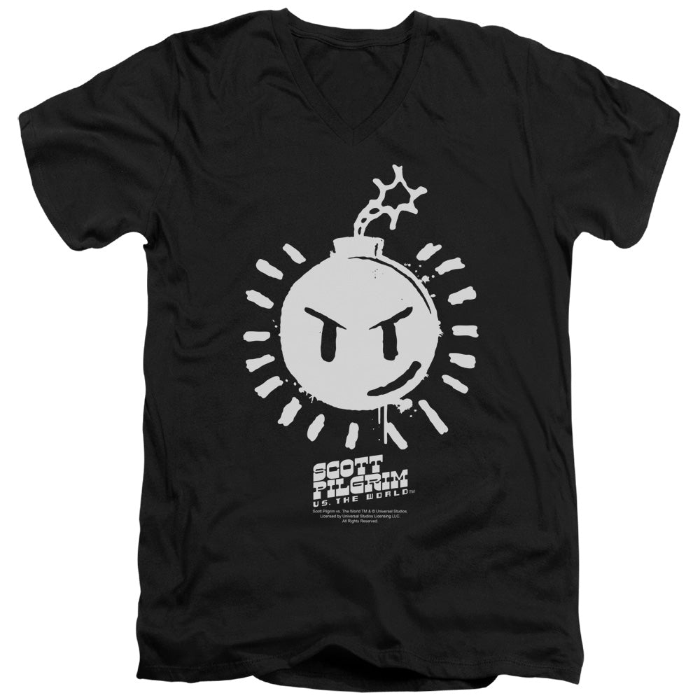 SCOTT PILGRIM/SEX BOB OMB LOGO - S/S ADULT V-NECK 30/1 - BLACK