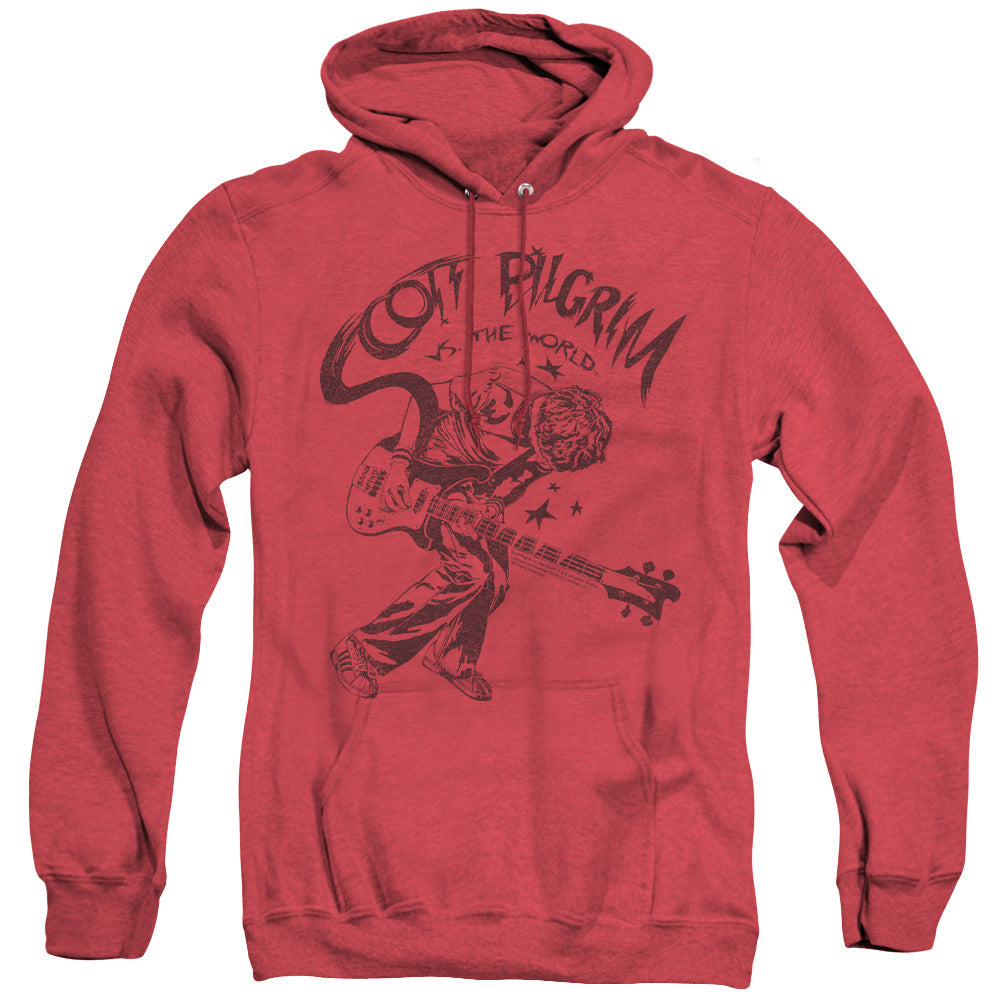 SCOTT PILGRIM/ROCKIN - ADULT HEATHER HOODIE - RED