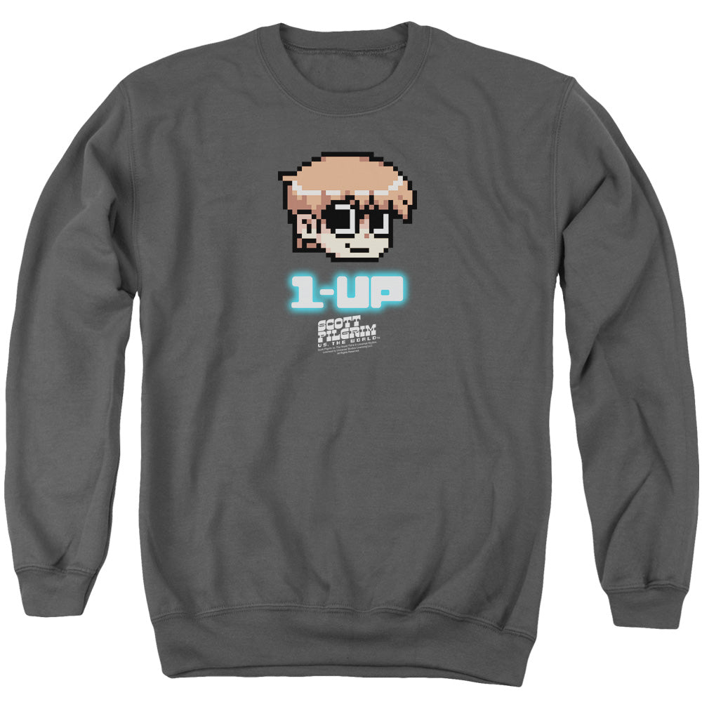 SCOTT PILGRIM/1 UP - ADULT CREWNECK SWEATSHIRT - CHARCOAL