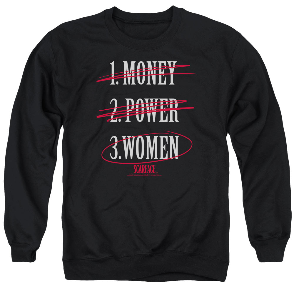 SCARFACE/MONEY POWER WOMEN - ADULT CREWNECK SWEATSHIRT - BLACK