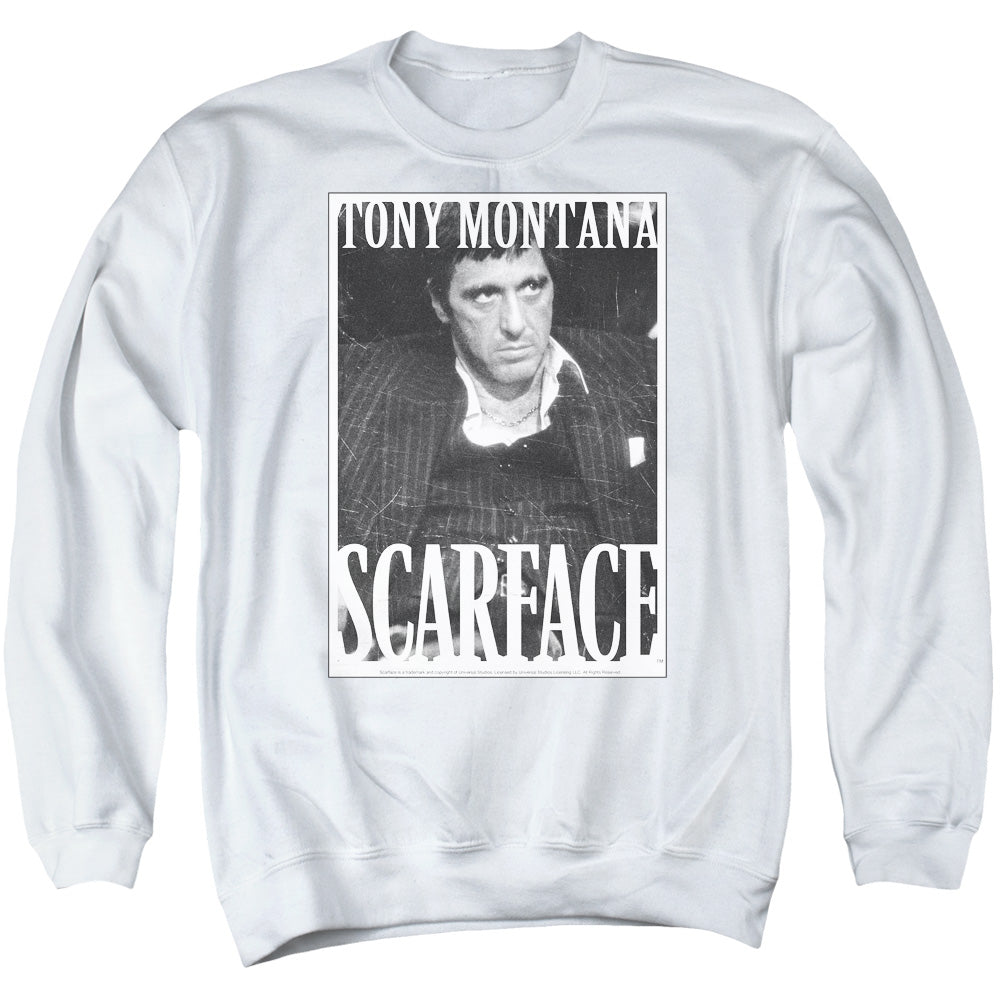SCARFACE/BUSINESS FACE - ADULT CREWNECK SWEATSHIRT - WHITE
