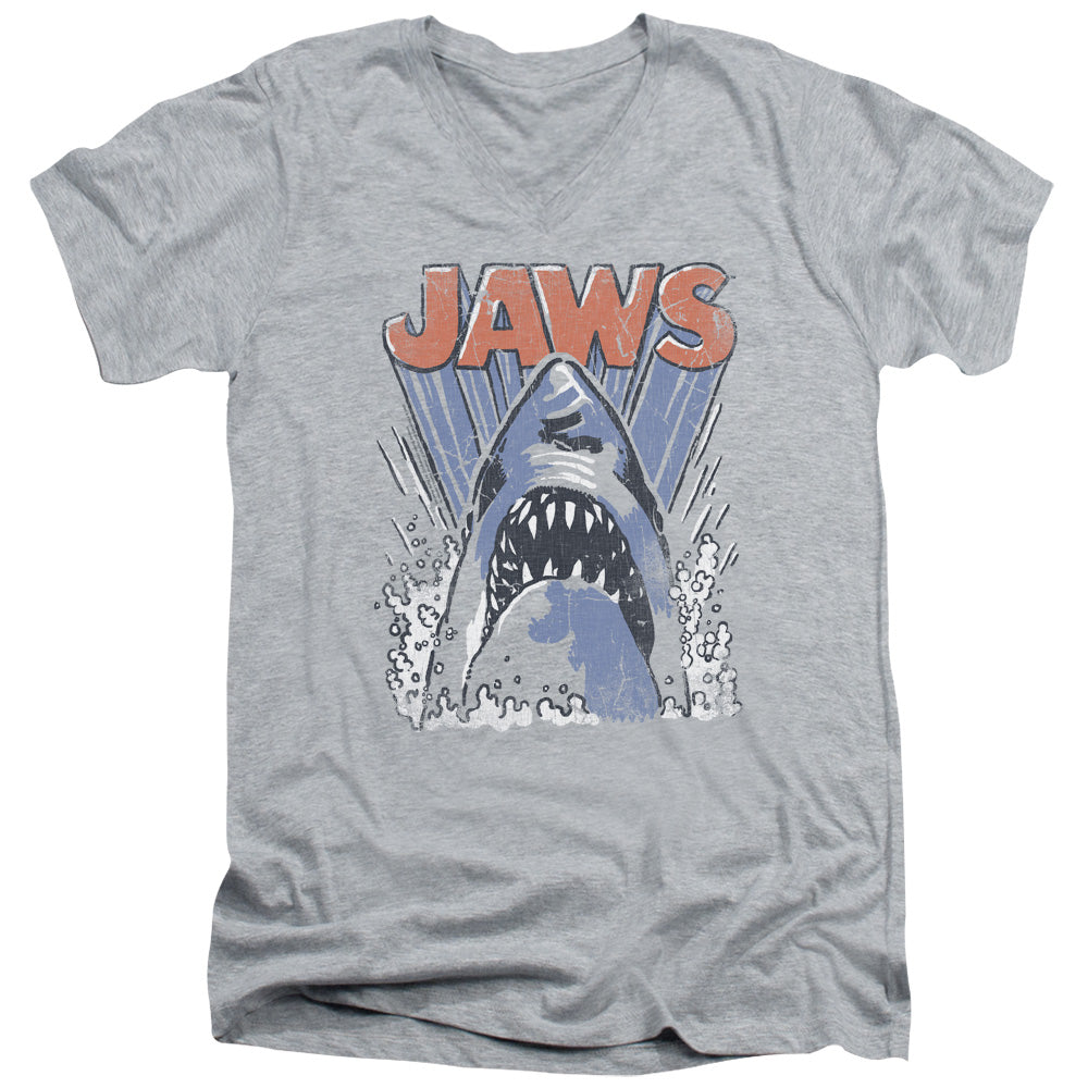 JAWS/COMIC SPLASH - S/S ADULT V-NECK 30/1 - ATHLETIC HEATHER