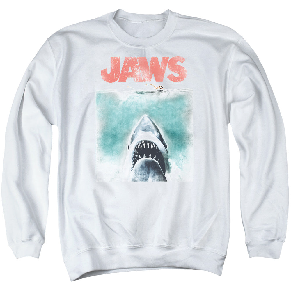 JAWS/VINTAGE POSTER - ADULT CREWNECK SWEATSHIRT - WHITE