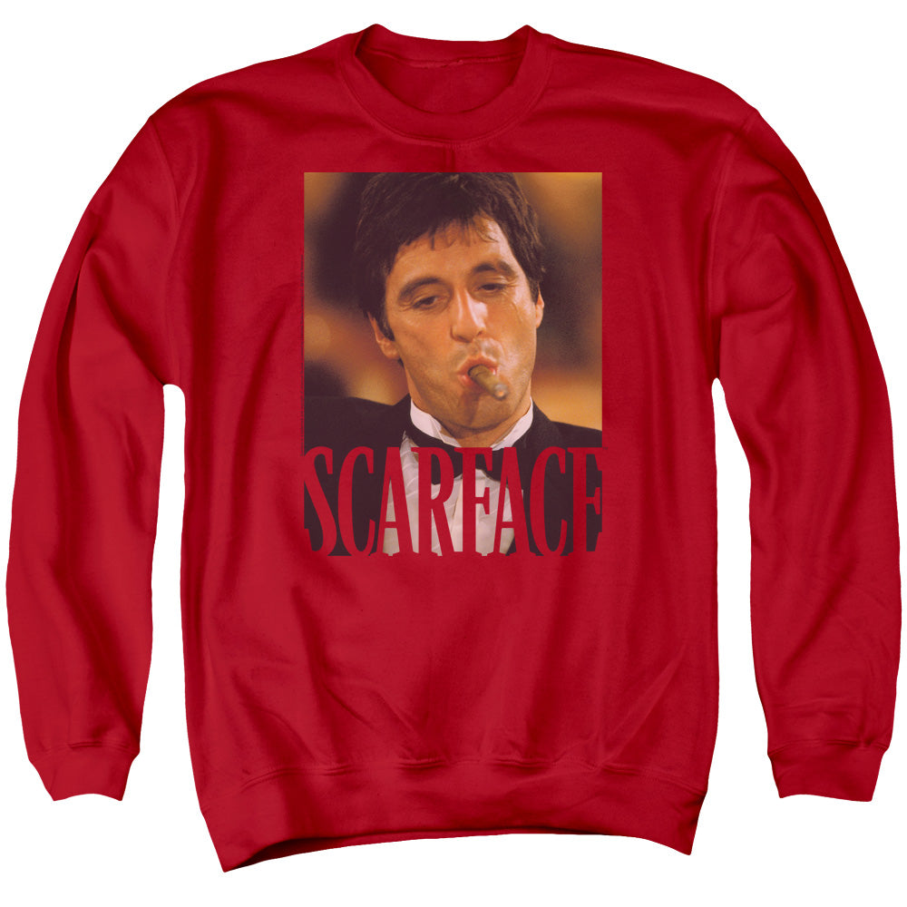 SCARFACE/SMOKING CIGAR - ADULT CREWNECK SWEATSHIRT - RED