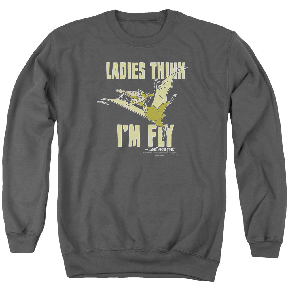 LAND BEFORE TIME/IM FLY - ADULT CREWNECK SWEATSHIRT - CHARCOAL