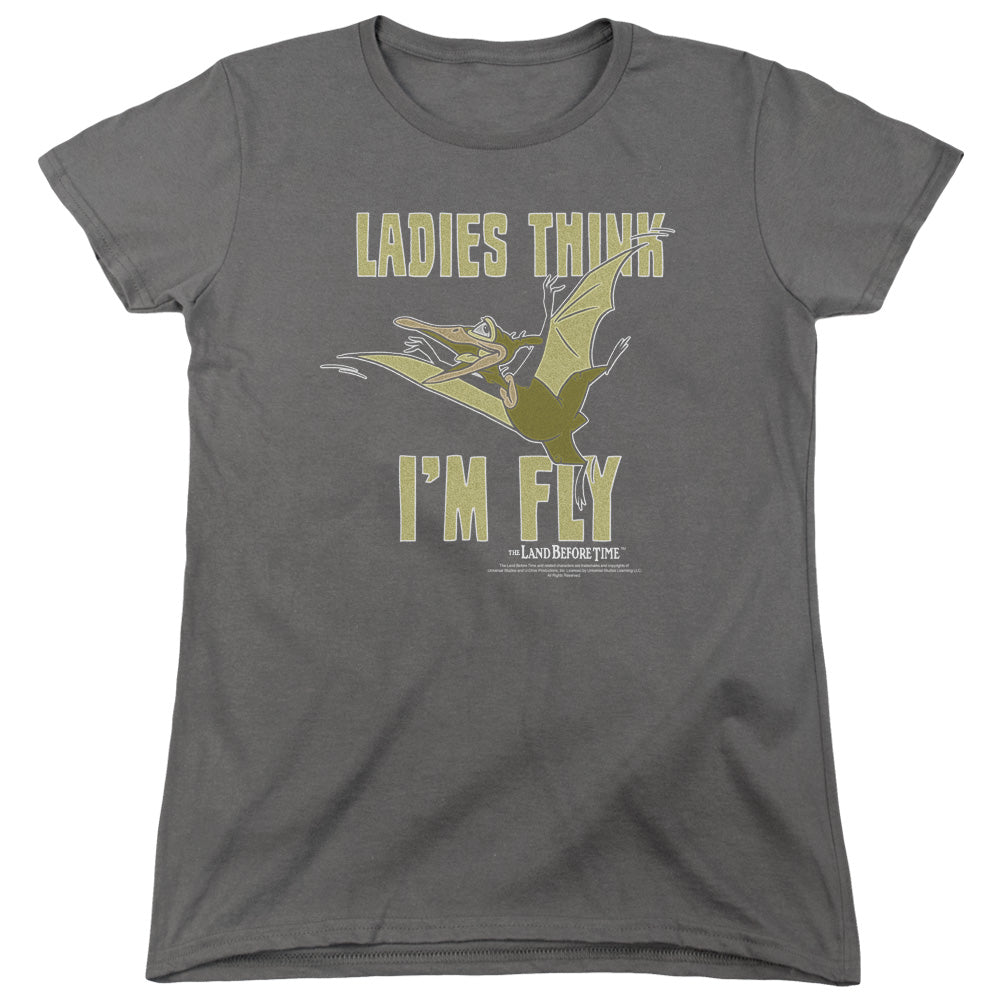 LAND BEFORE TIME/IM FLY - S/S WOMENS TEE - CHARCOAL