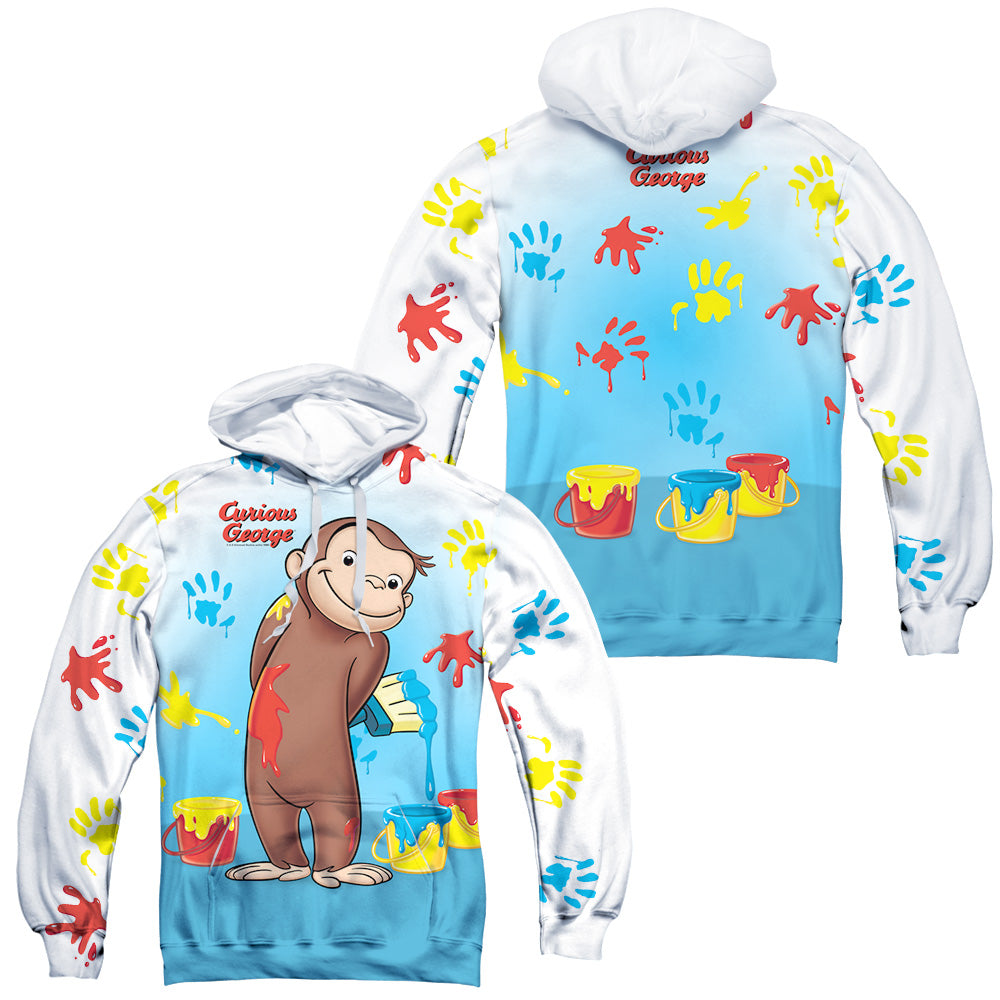 CURIOUS GEORGE/PAINT ALL OVER (FRONT/BACK PRINT) - ADULT POLY PULLOVER HOODIE - MULTI