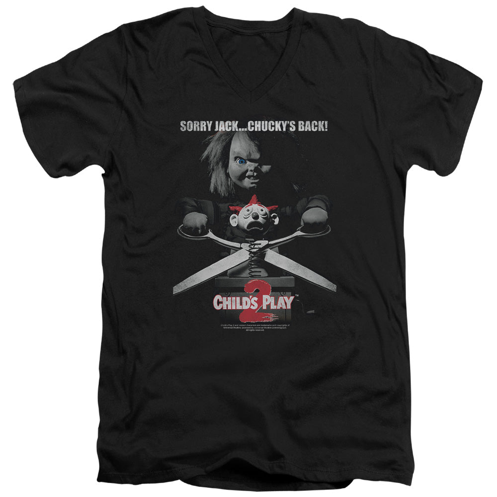 CHILDS PLAY 2/JACK POSTER - S/S ADULT V-NECK 30/1 - BLACK - 2X  BLACK