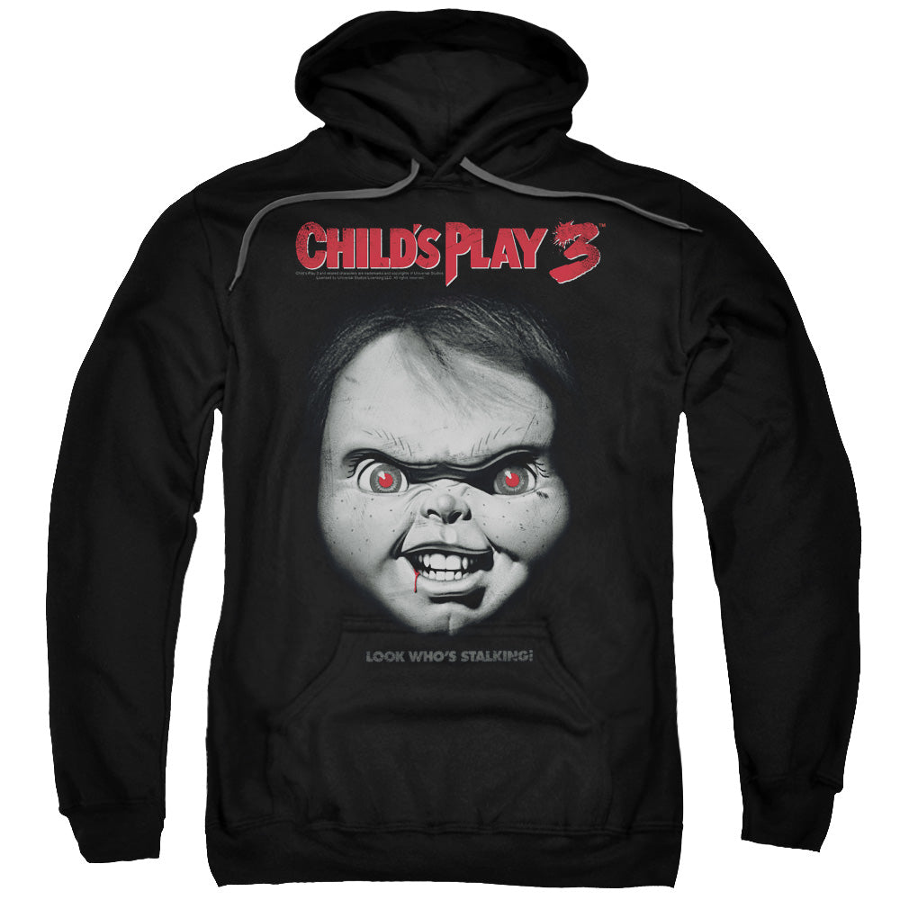 CHILDS PLAY 3/FACE POSTER - ADULT PULLOVER HOODIE - BLACK