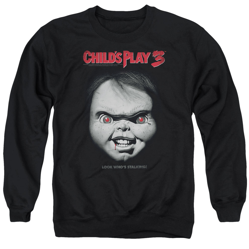 CHILDS PLAY 3/FACE POSTER - ADULT CREWNECK SWEATSHIRT - BLACK