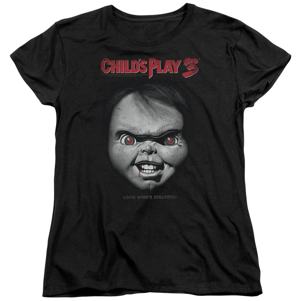CHILDS PLAY 3/FACE POSTER - S/S WOMENS TEE - BLACK