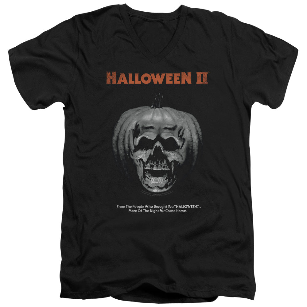HALLOWEEN II/PUMPKIN POSTER - S/S ADULT V-NECK 30/1 - BLACK - 2X  BLACK