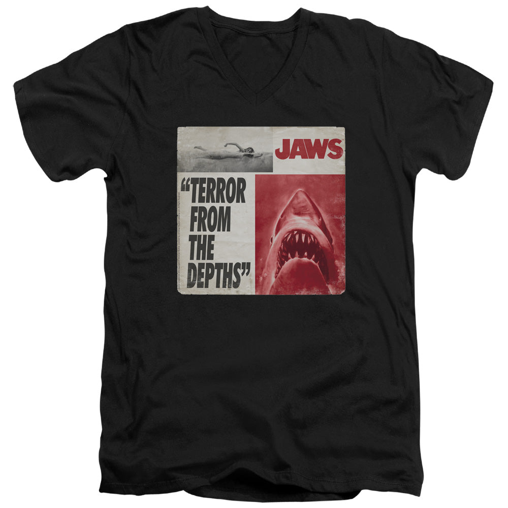 JAWS/TERROR - S/S ADULT V-NECK 30/1 - BLACK