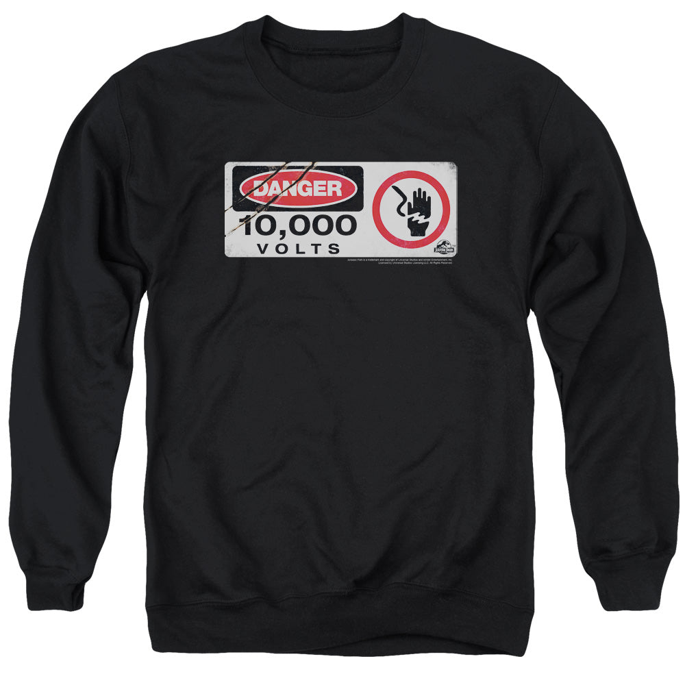 JURASSIC PARK/ELECTRIC FENCE SIGN - ADULT CREWNECK SWEATSHIRT - BLACK