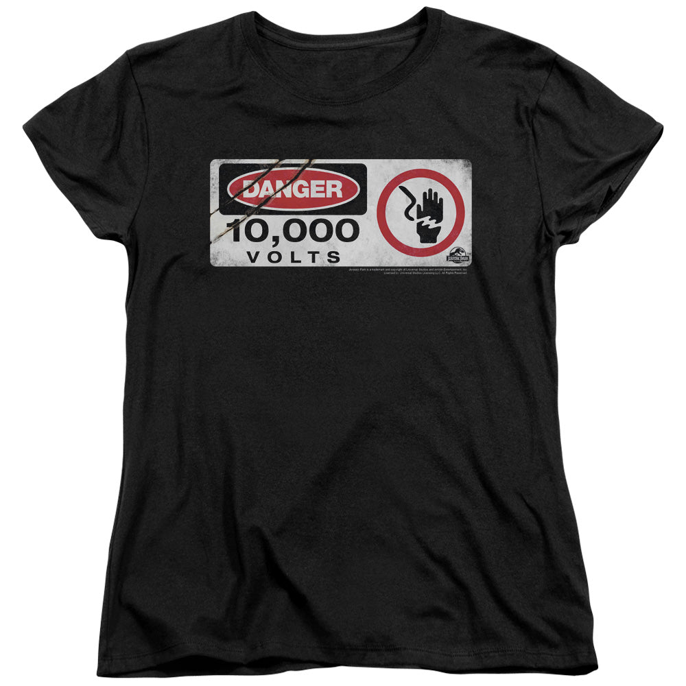JURASSIC PARK/ELECTRIC FENCE SIGN - S/S WOMENS TEE - BLACK