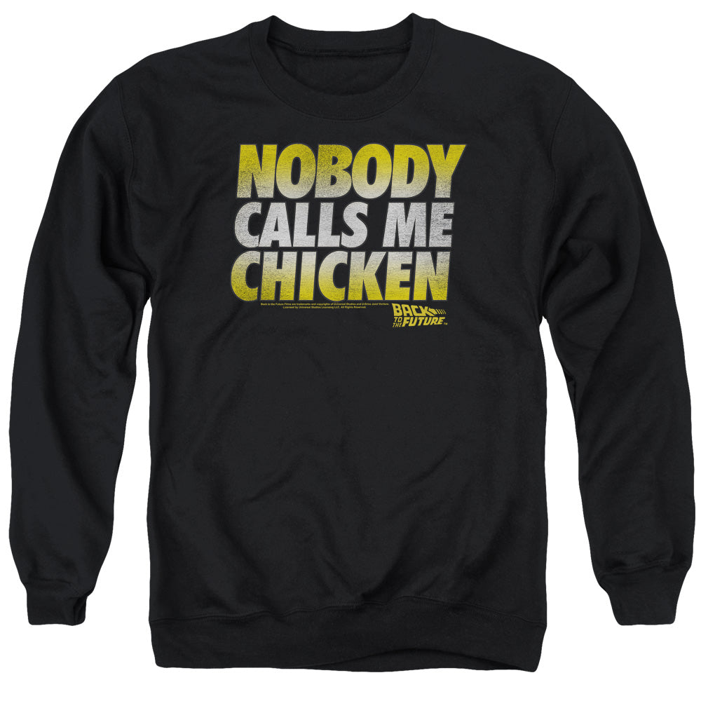 BACK TO THE FUTURE/CHICKEN - ADULT CREWNECK SWEATSHIRT - BLACK