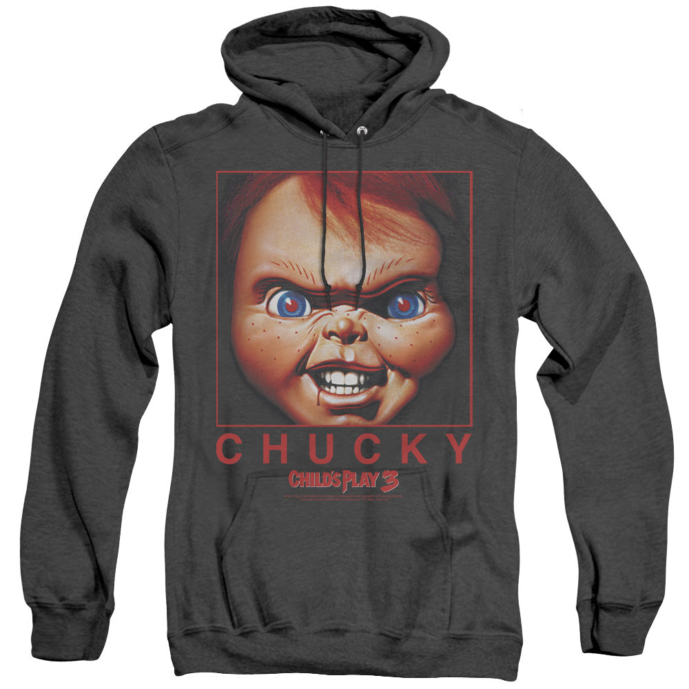CHILDS PLAY 3/CHUCKY SQUARED - ADULT HEATHER HOODIE - BLACK