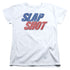 SLAP SHOT/BLUE AND RED LOGO - S/S WOMENS TEE - WHITE