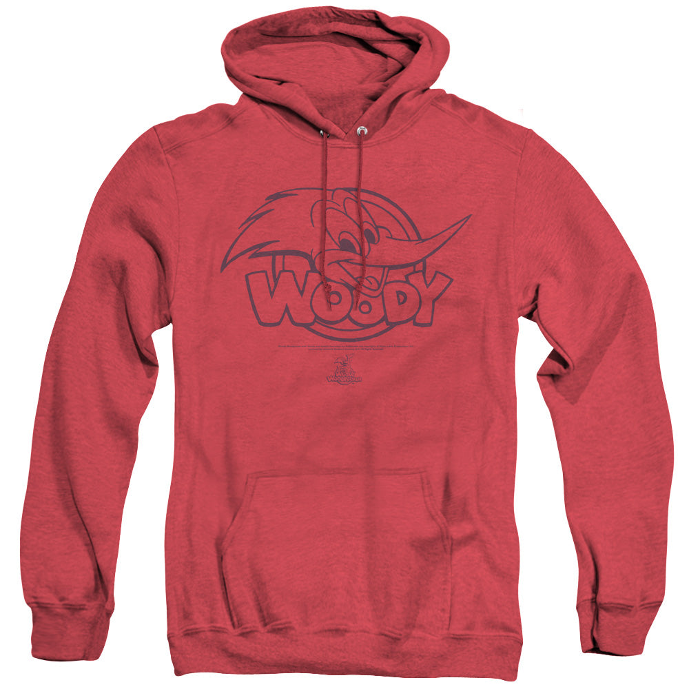 WOODY WOODPECKER/BIG HEAD - ADULT HEATHER HOODIE - RED