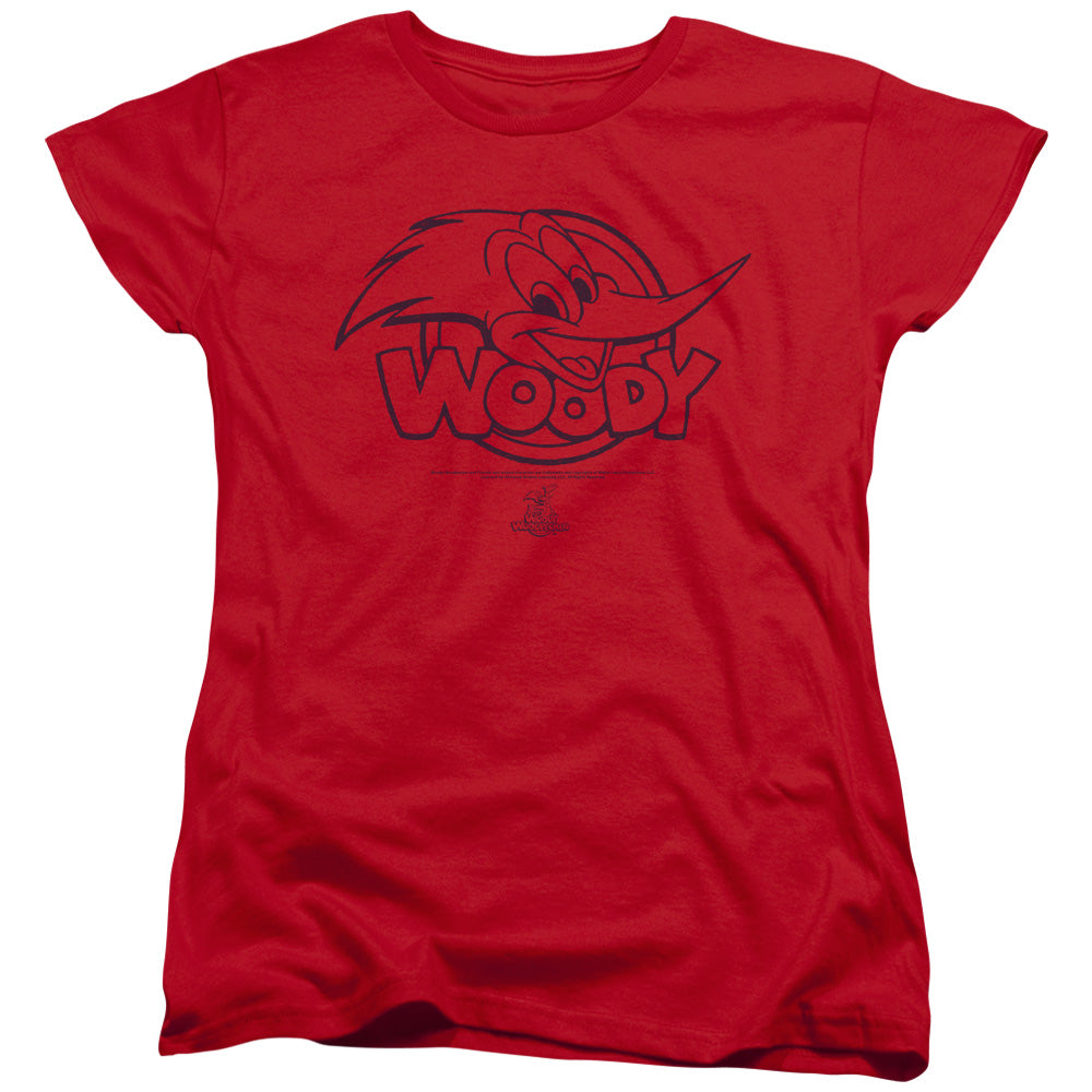 WOODY WOODPECKER/BIG HEAD - S/S WOMENS TEE - RED