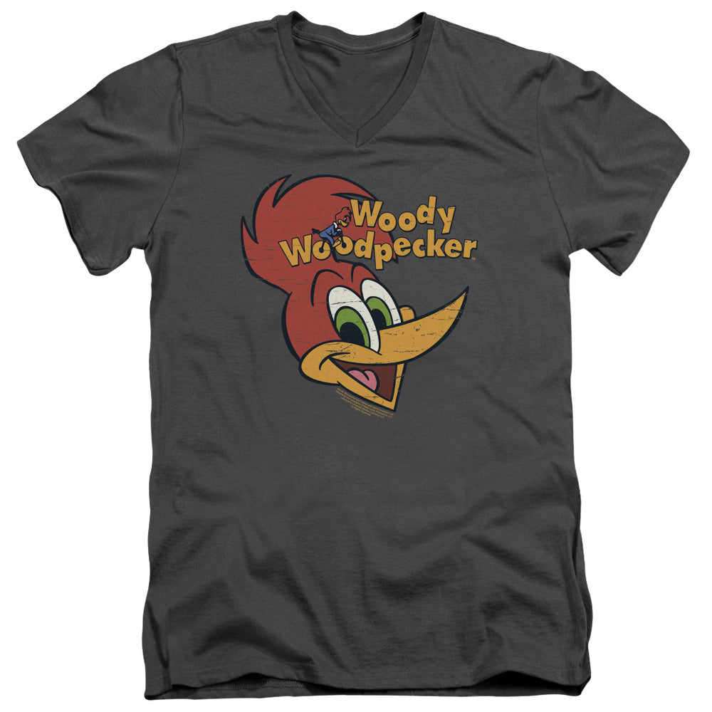 WOODY WOODPECKER/RETRO LOGO - S/S ADULT V-NECK 30/1 - CHARCOAL