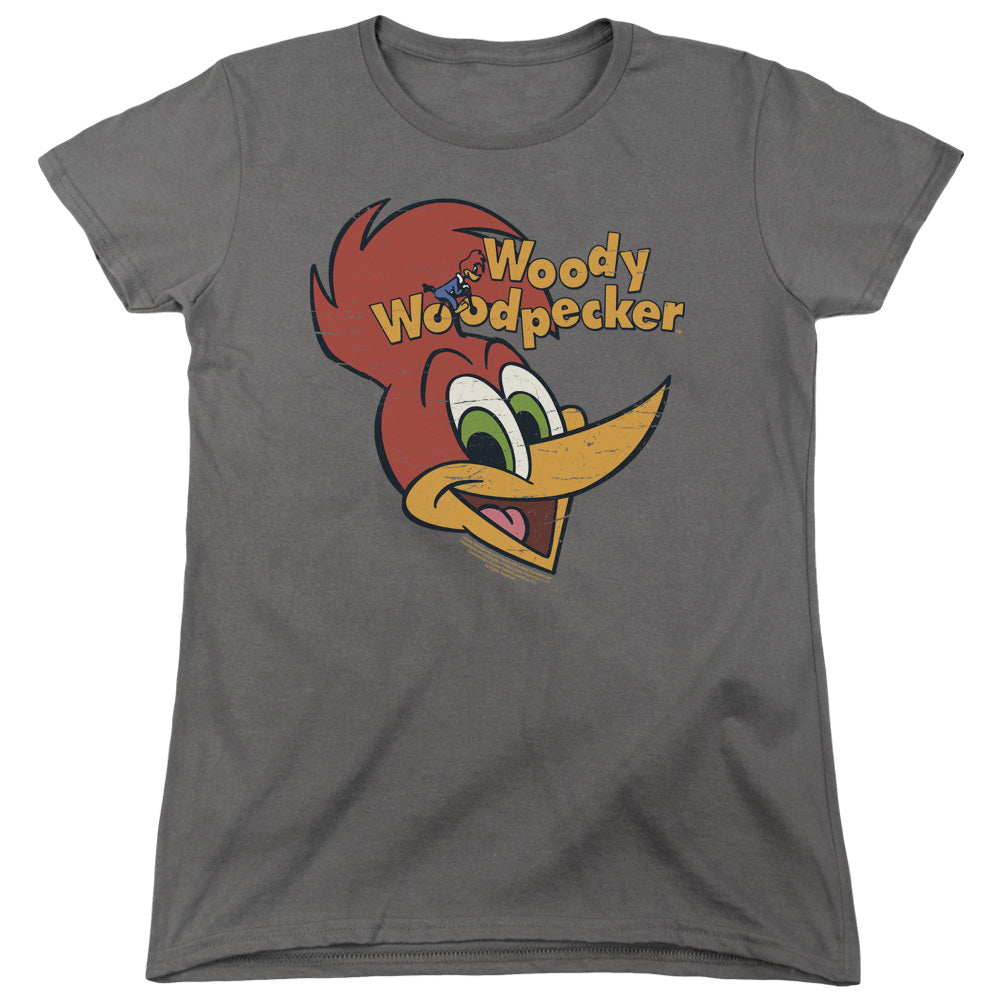 WOODY WOODPECKER/RETRO LOGO - S/S WOMENS TEE - CHARCOAL