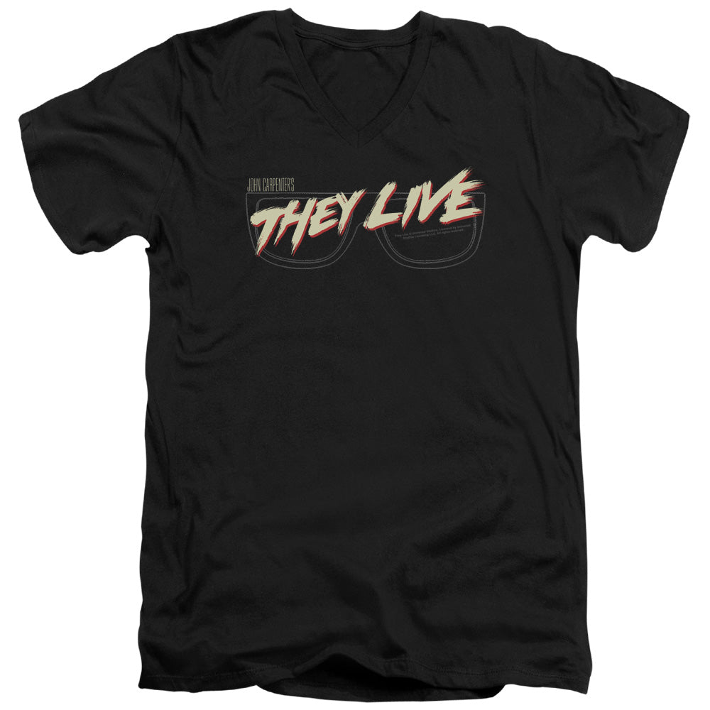 THEY LIVE/GLASSES LOGO - S/S ADULT V-NECK 30/1 - BLACK