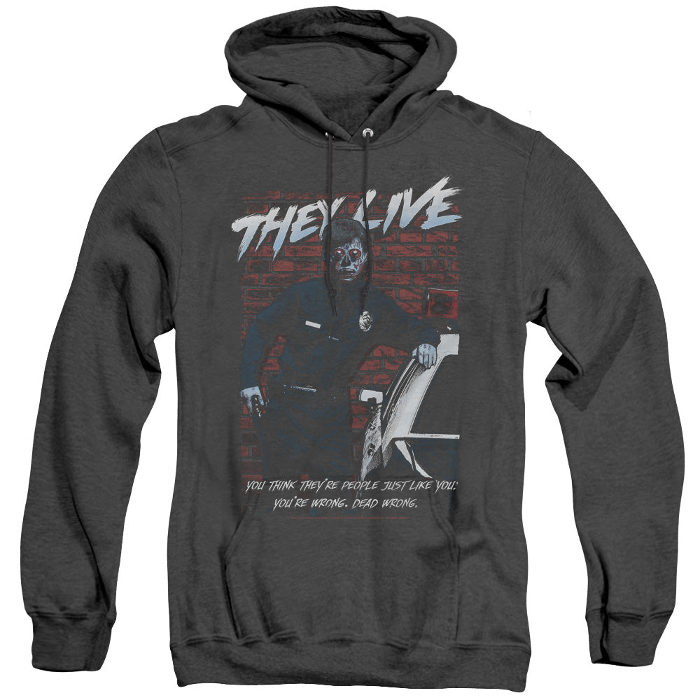 THEY LIVE/DEAD WRONG - ADULT HEATHER HOODIE - BLACK