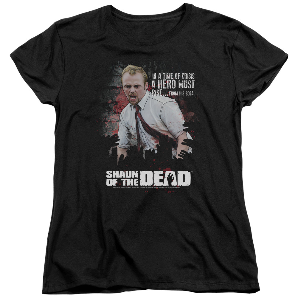 SHAUN OF THE DEAD/HERO MUST RISE - S/S WOMENS TEE - BLACK