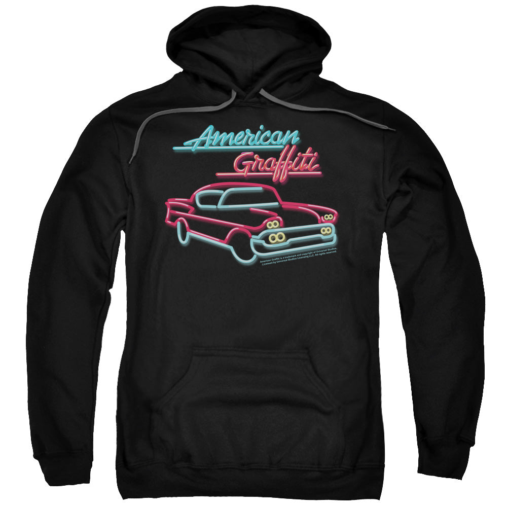 AMERICAN GRAFITTI/NEON - ADULT PULLOVER HOODIE - BLACK - 2X  BLACK