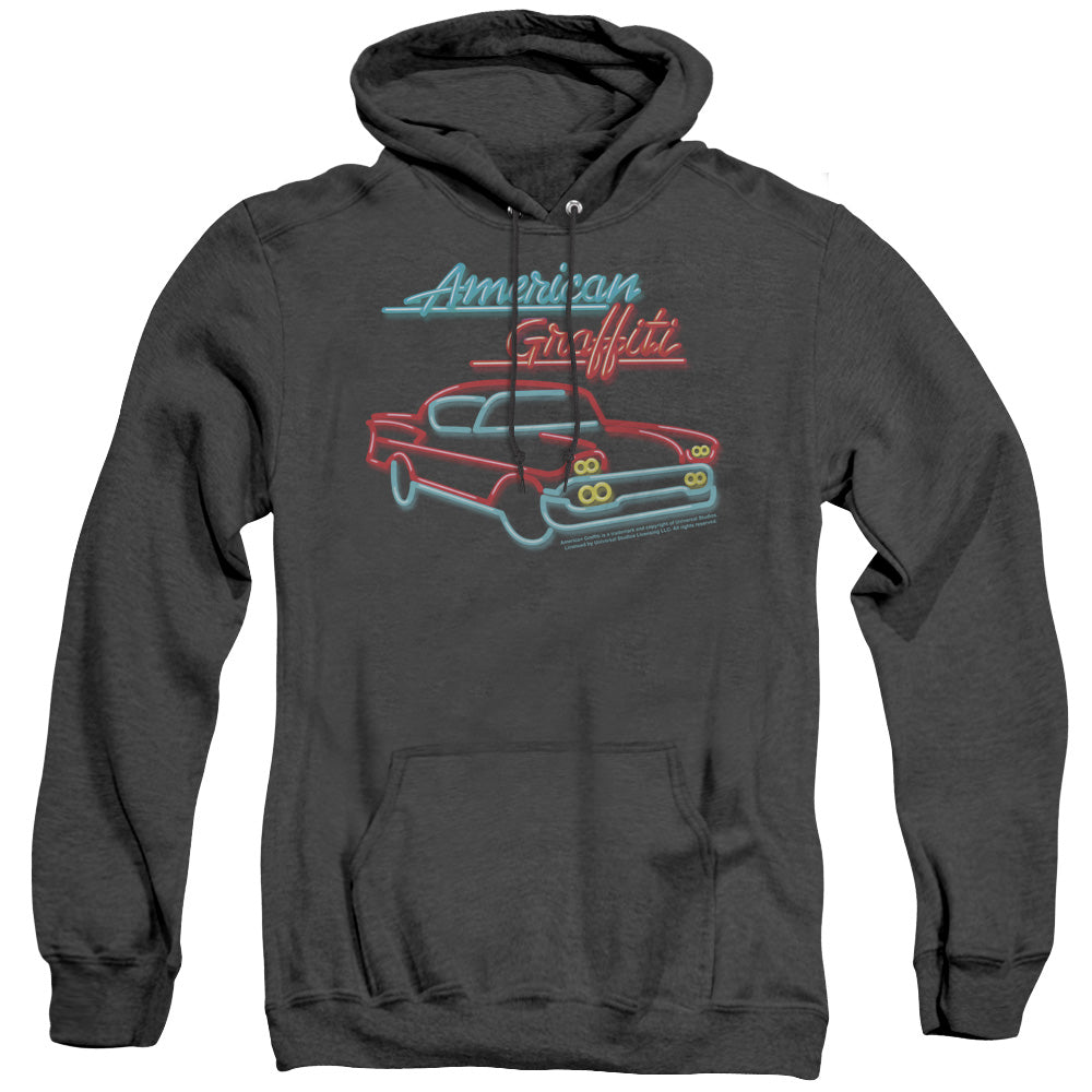 AMERICAN GRAFITTI/NEON - ADULT HEATHER HOODIE - BLACK