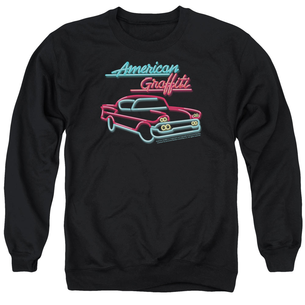 AMERICAN GRAFITTI/NEON - ADULT CREWNECK SWEATSHIRT - BLACK