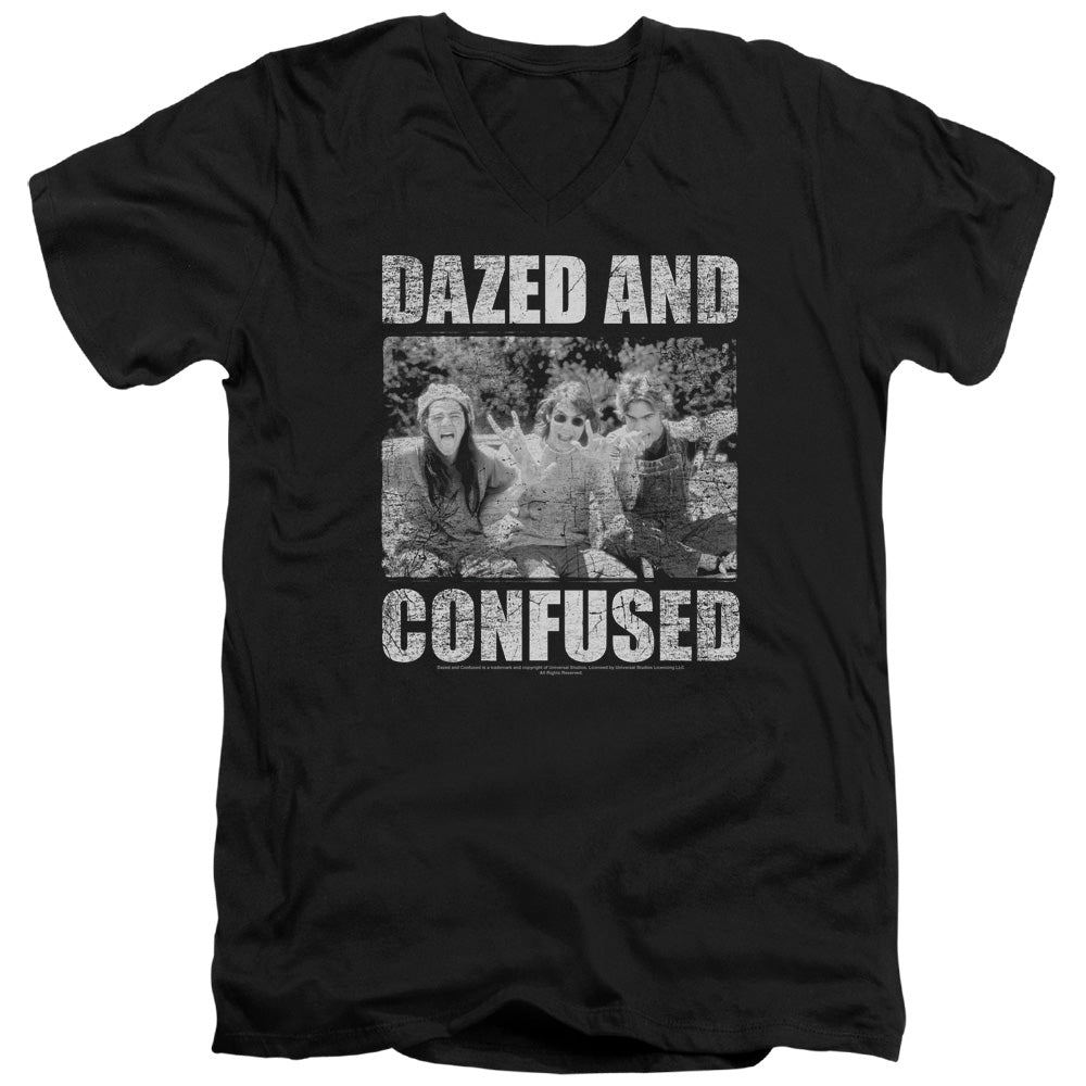 DAZED AND CONFUSED/ROCK ON - S/S ADULT V-NECK 30/1 - BLACK - 2X  BLACK
