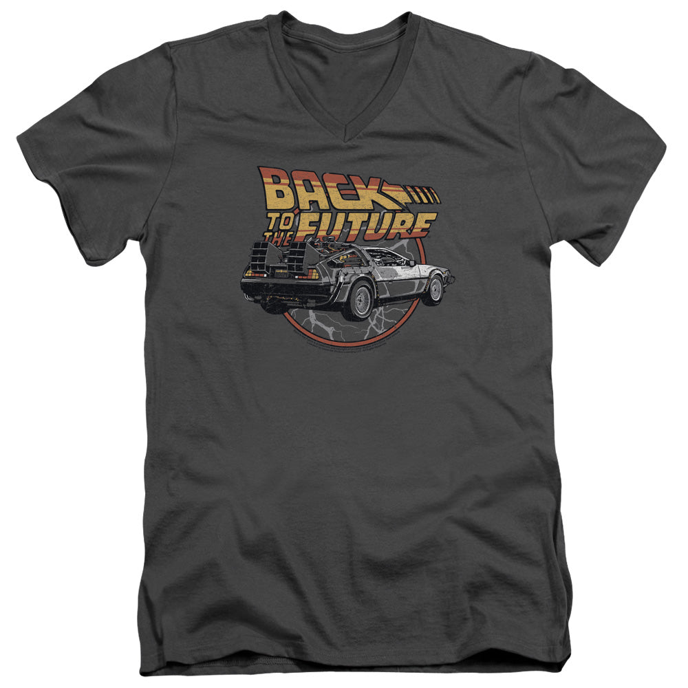 BACK TO THE FUTURE/TIME MACHINE - S/S ADULT V-NECK 30/1 - CHARCOAL -  2X  CHARCOAL