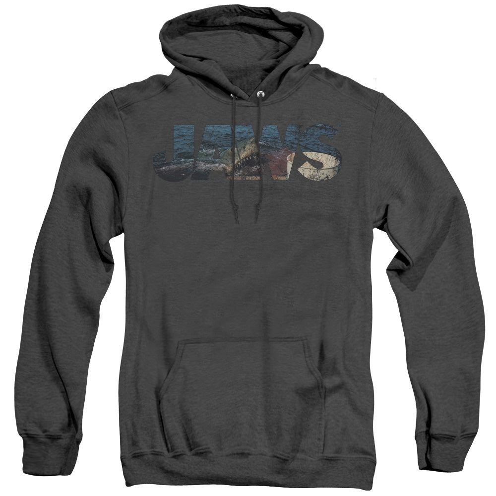 JAWS/LOGO CUTOUT - ADULT HEATHER HOODIE - BLACK