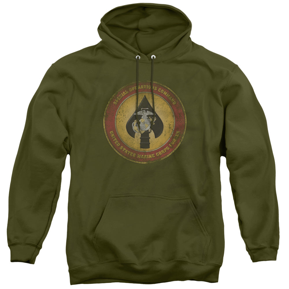 US MARINE CORPS/SPECIAL OPERATIONS COMMAND PATCH - ADULT PULLOVER HOODIE - MILITARY GREEN