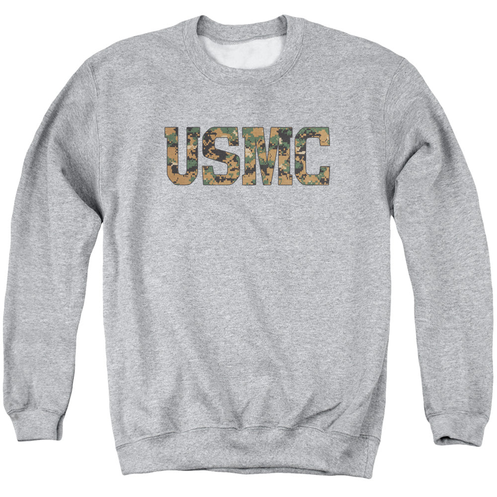US MARINE CORPS/USMC CAMO FILL - ADULT CREWNECK SWEATSHIRT - ATHLETIC HEATHER