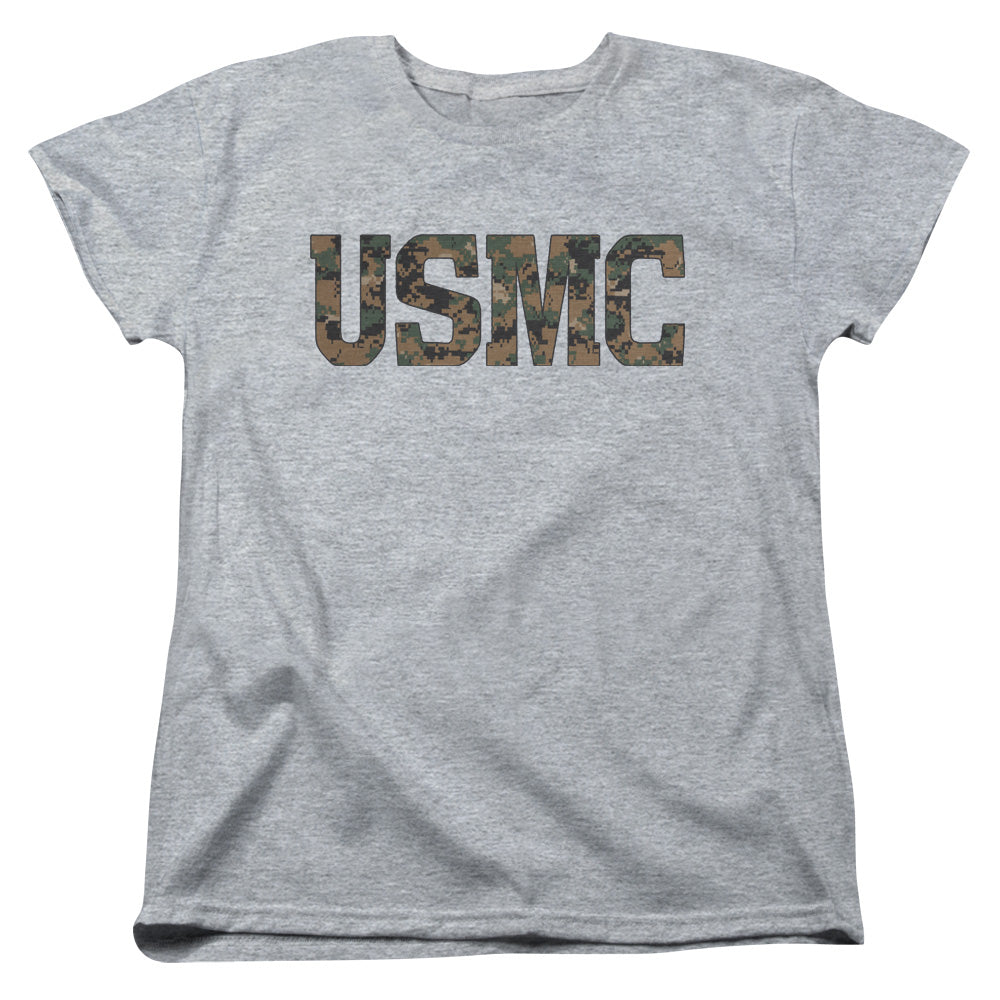 US MARINE CORPS/USMC CAMO FILL - S/S WOMENS TEE - ATHLETIC HEATHER