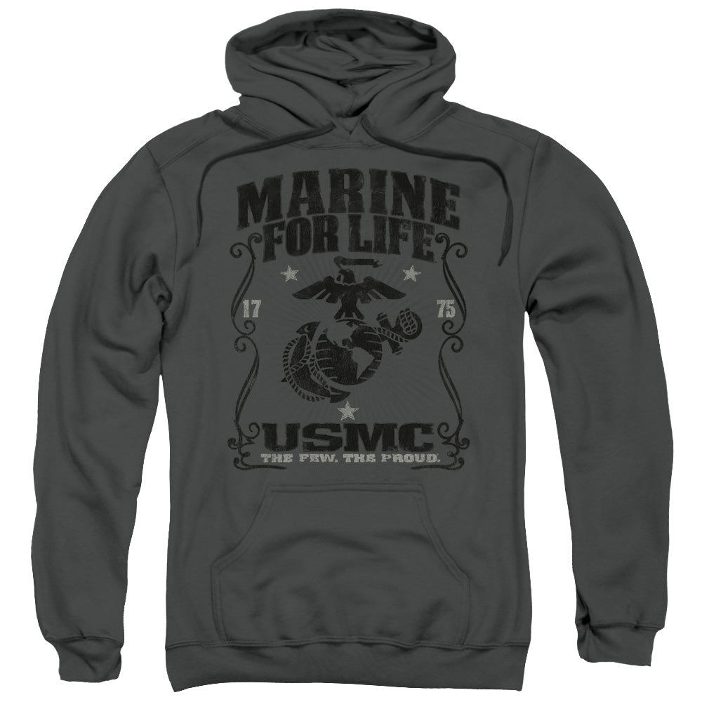 US MARINE CORPS/FOR LIFE - ADULT PULLOVER HOODIE - CHARCOAL