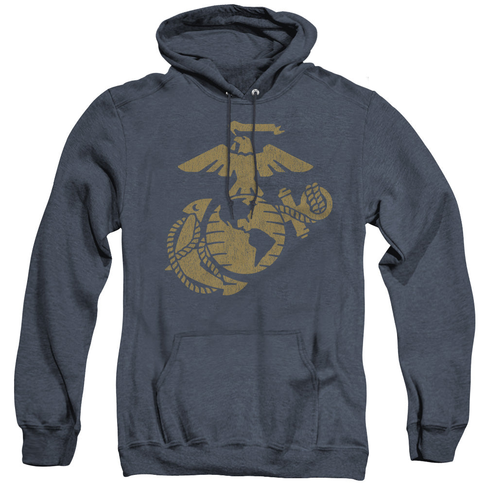 US MARINE CORPS/GOLD EMBLEM - ADULT HEATHER HOODIE - NAVY
