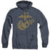 US MARINE CORPS/GOLD EMBLEM - ADULT HEATHER HOODIE - NAVY