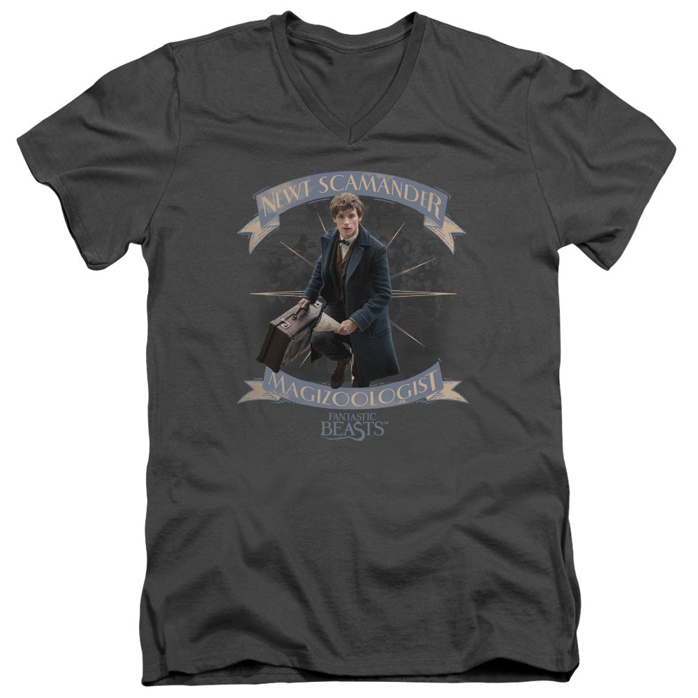 FANTASTIC BEASTS/NEWT SCAMANDER - S/S ADULT V-NECK 30/1 - CHARCOAL